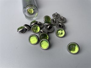 Metalknap - flot grøn med sølv kant, 11 mm
